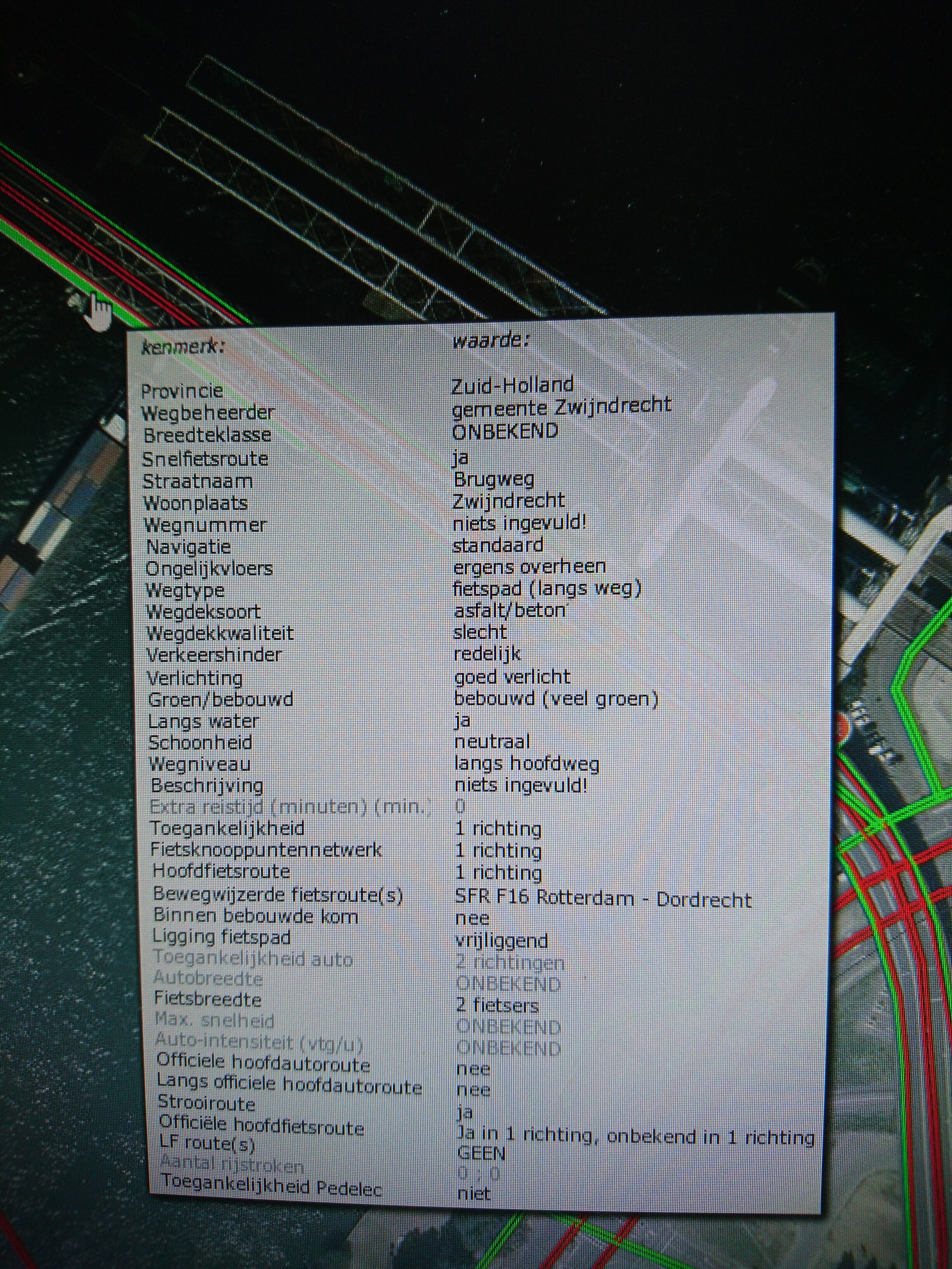 print uit de routeplanner met informatie over de wegbeheerder.